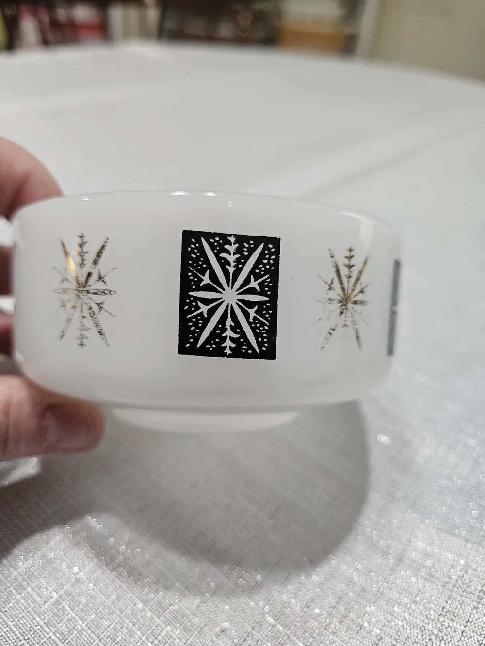 Federal Glass Atomic Starburst Milk Glass Bowl